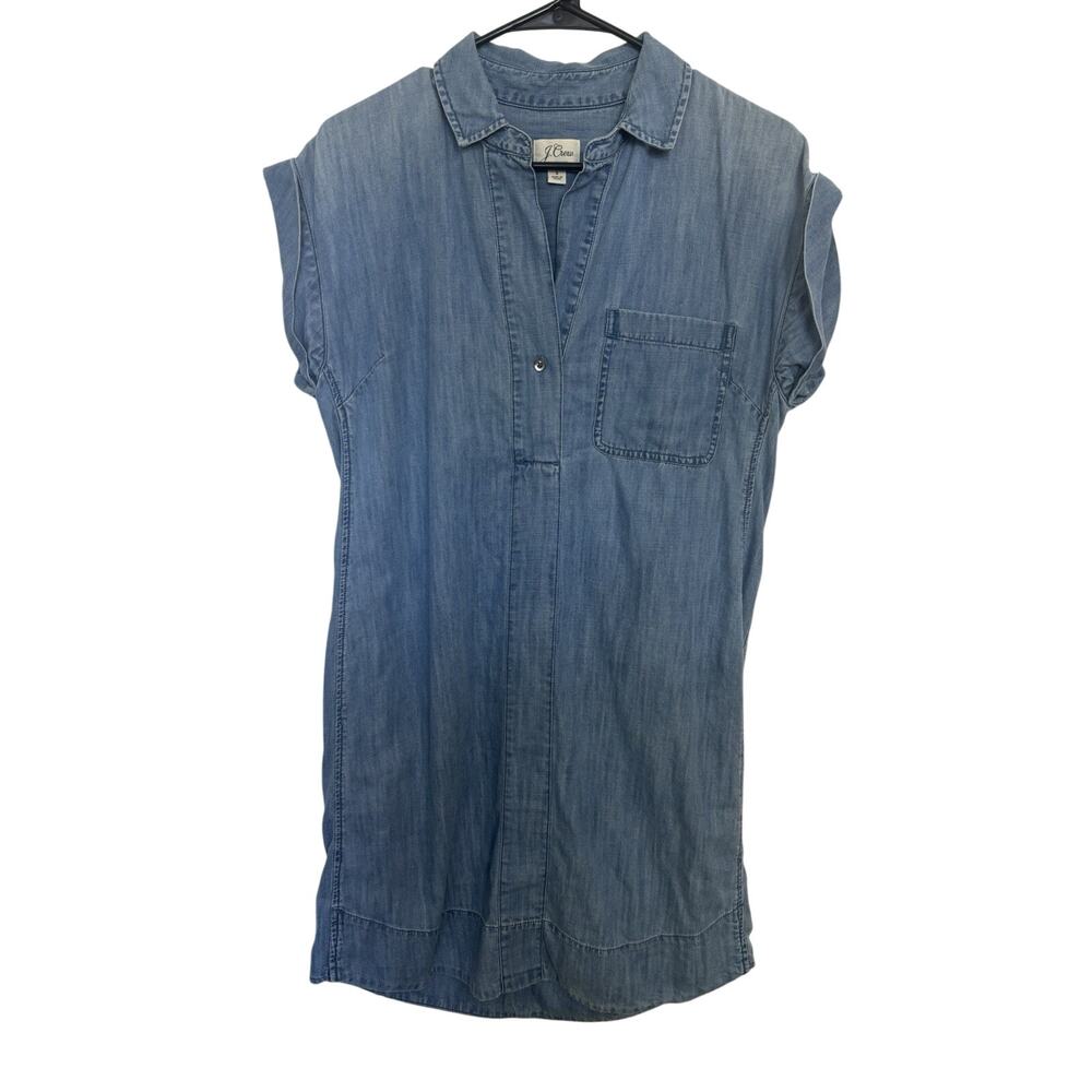 J Crew Chambray Denim Mini Shirt Dress S Cowgirl Western Light Wash Rodeo Boho
